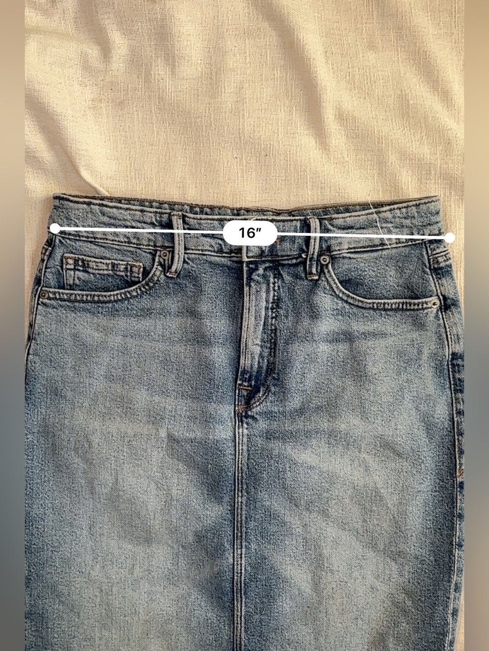 Good American Light Blue Denim Midi Skirt with Side Slits - Picture 7 of 8
